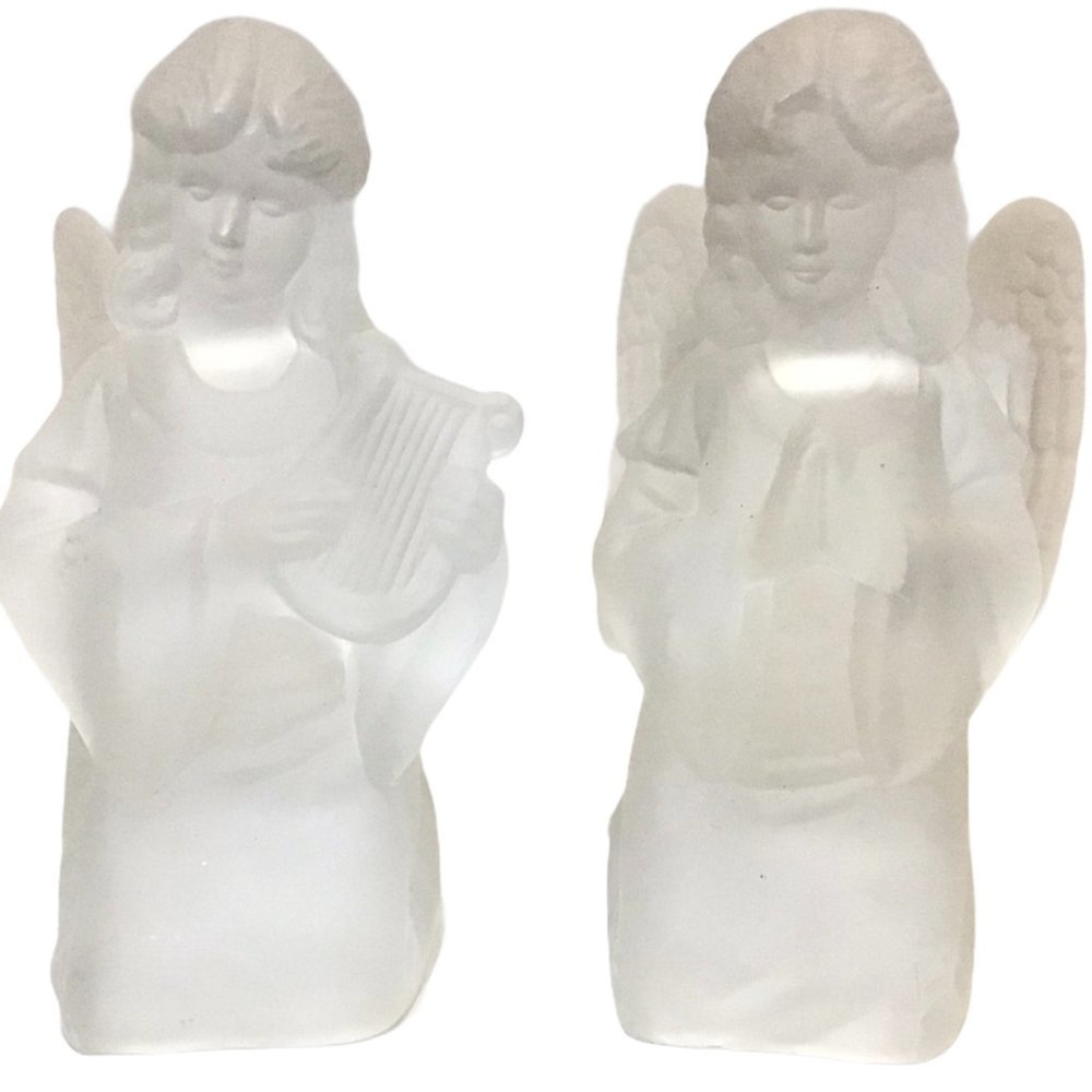 Vintage Royal Gallery Frosted Crystal  Angel Candleholders Candle Holders New